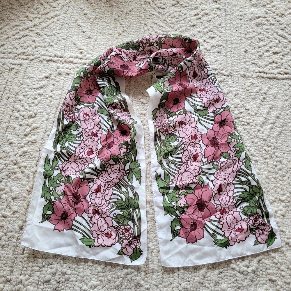 Vtg Mauve Pink Floral Scarf